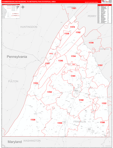 Chambersburg-Waynesboro Metro Area Wall Map
